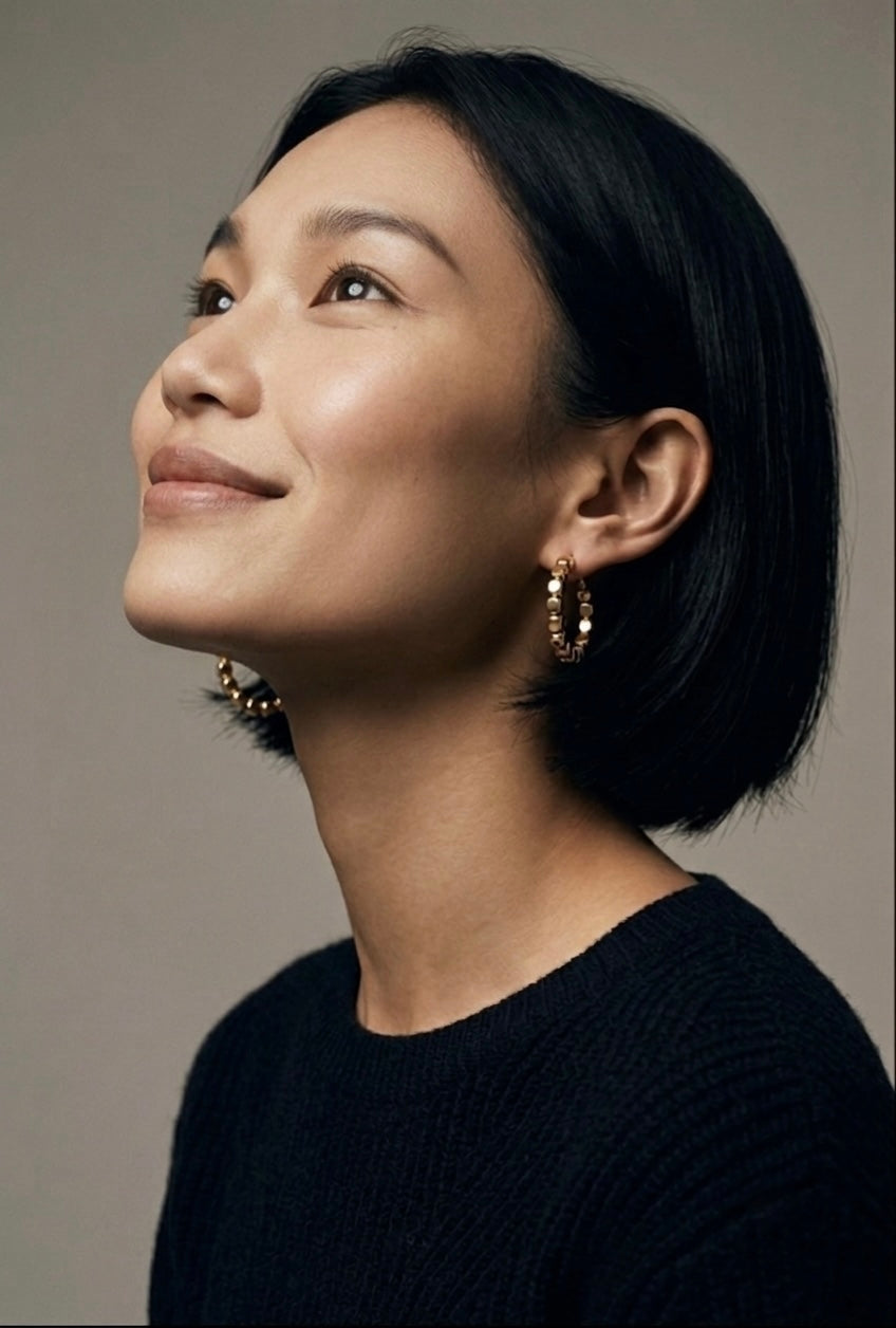 GOLD FACETED BEAD HOOP EARRINGS