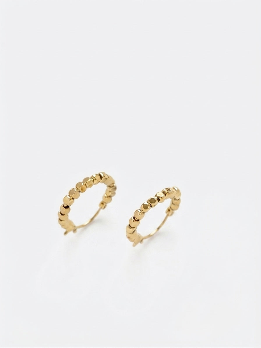 GOLD FACETED BEAD HOOP EARRINGS