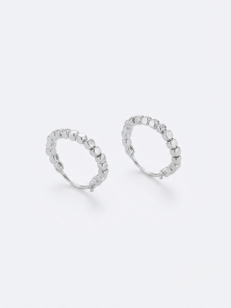 SILVER FACETED BEAD HOOP EARRINGS