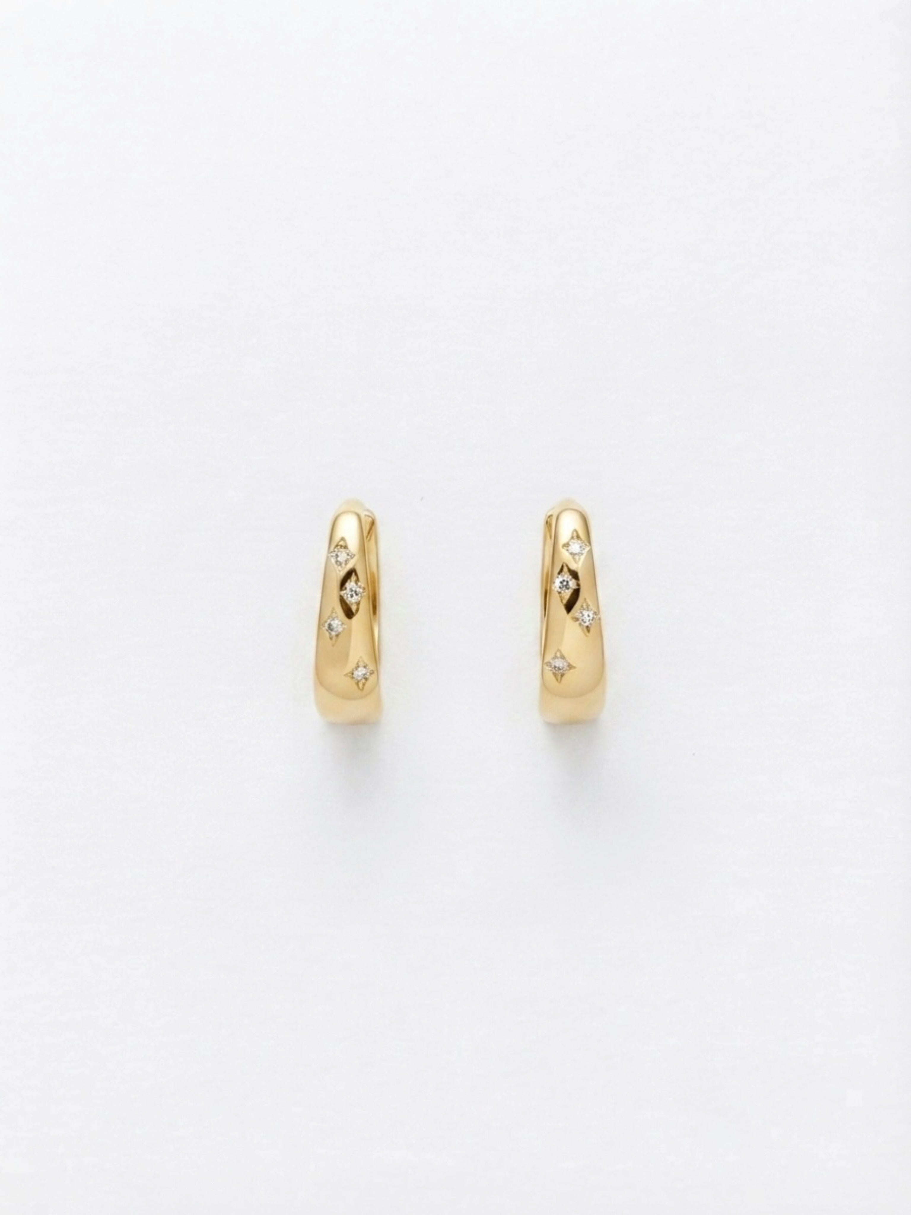GOLD STARBURST ENGRAVED HUGGER HOOPS