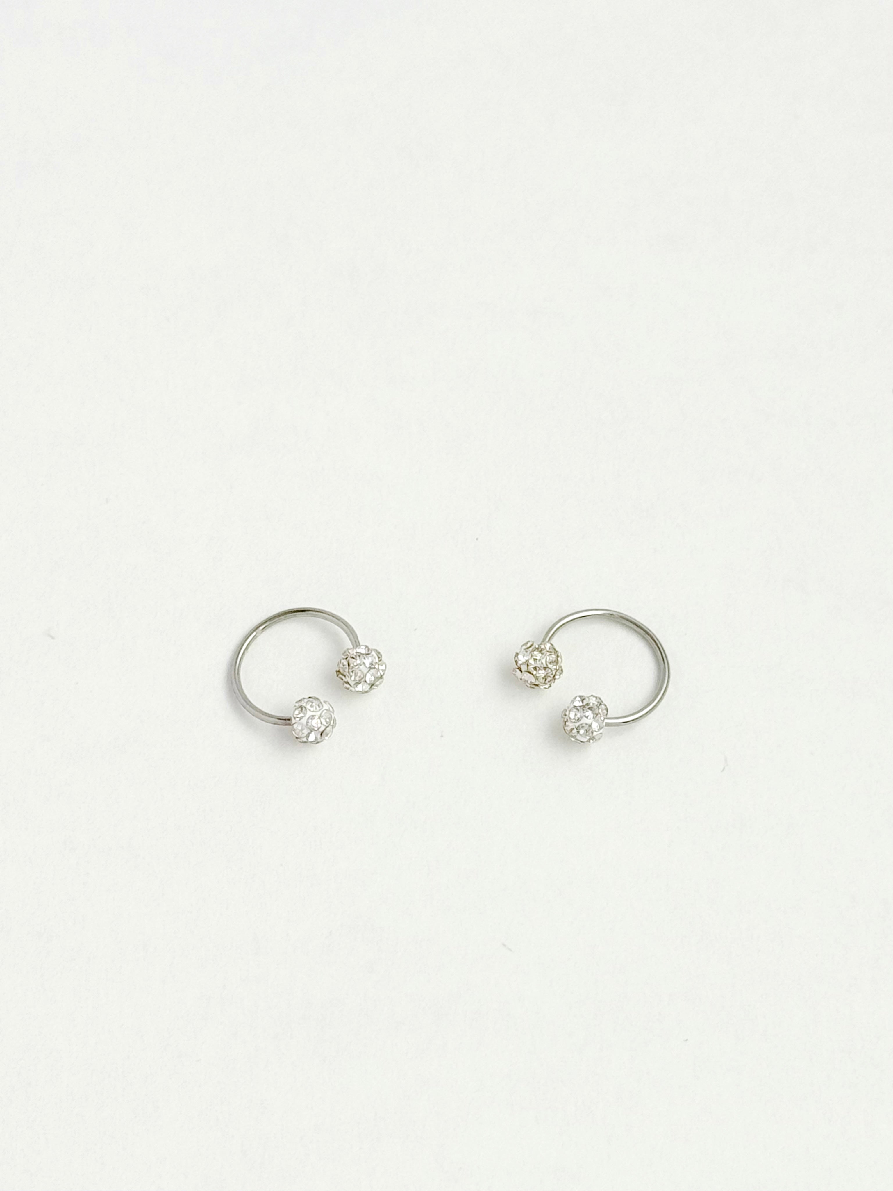 SILVER PAVÉ BALL HORSESHOE HOOP EARRINGS
