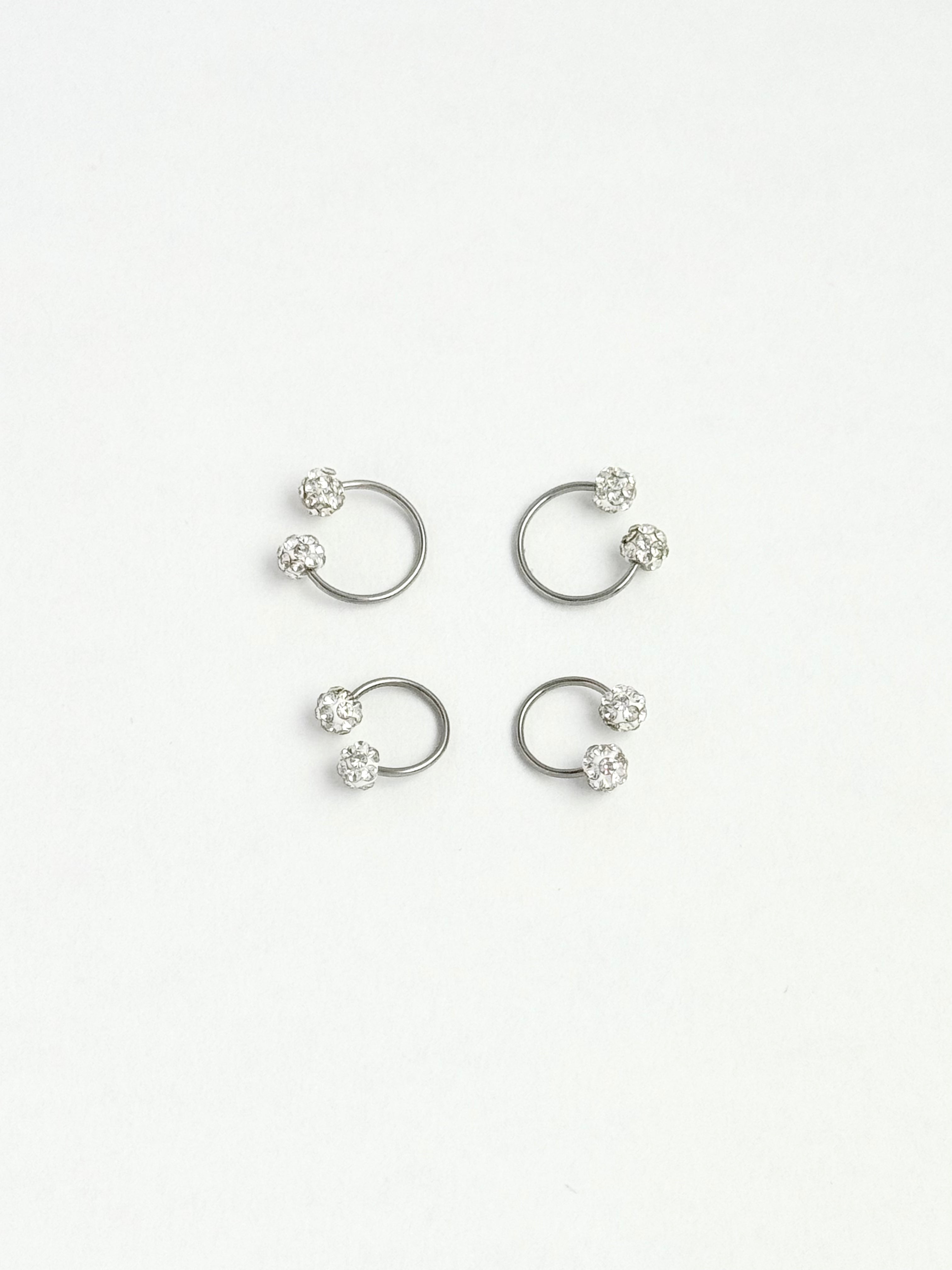 SILVER PAVÉ BALL HORSESHOE HOOP EARRINGS