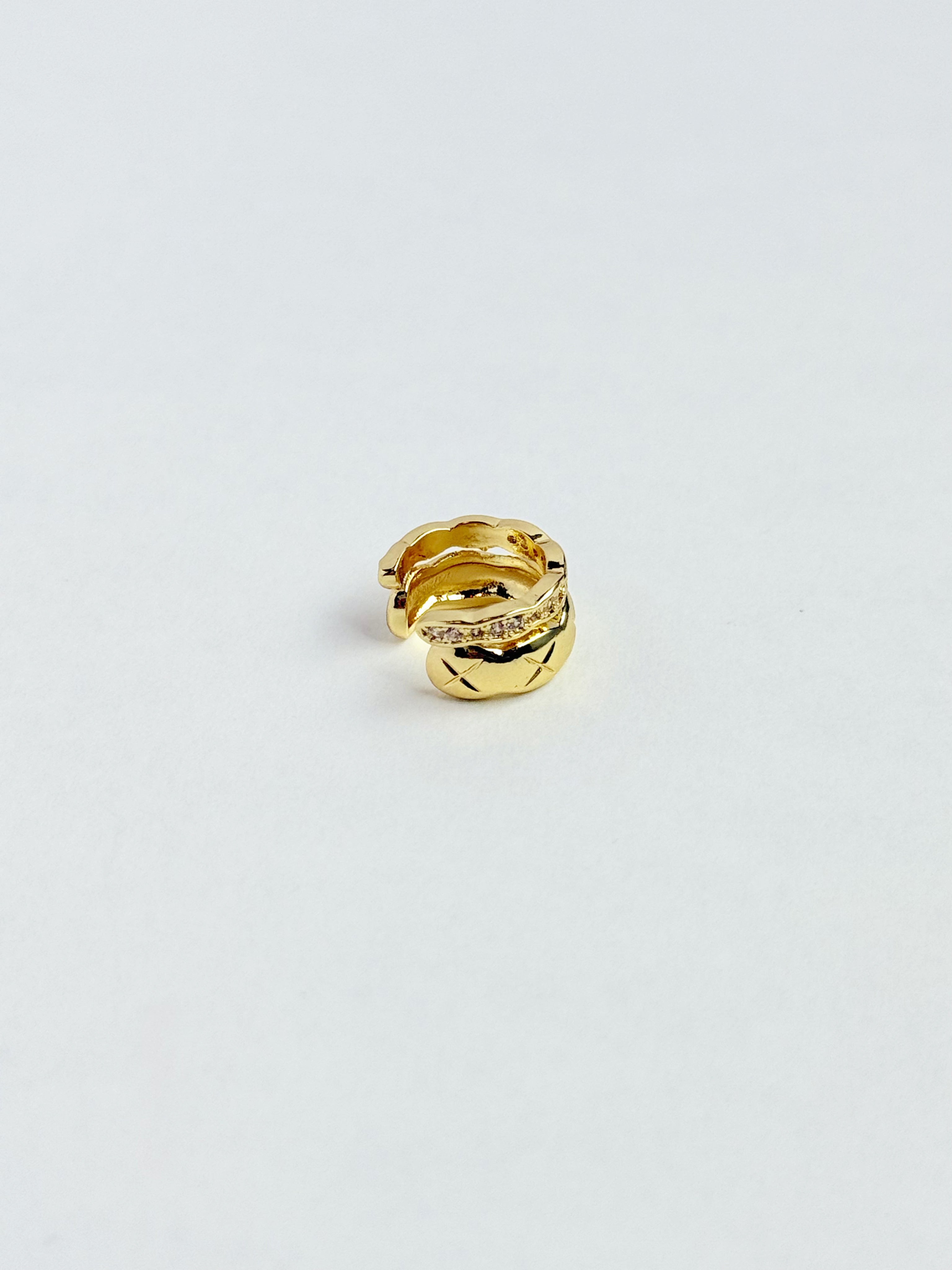 GOLD QUILTED AND PAVÉ DOUBLE EAR CUFF