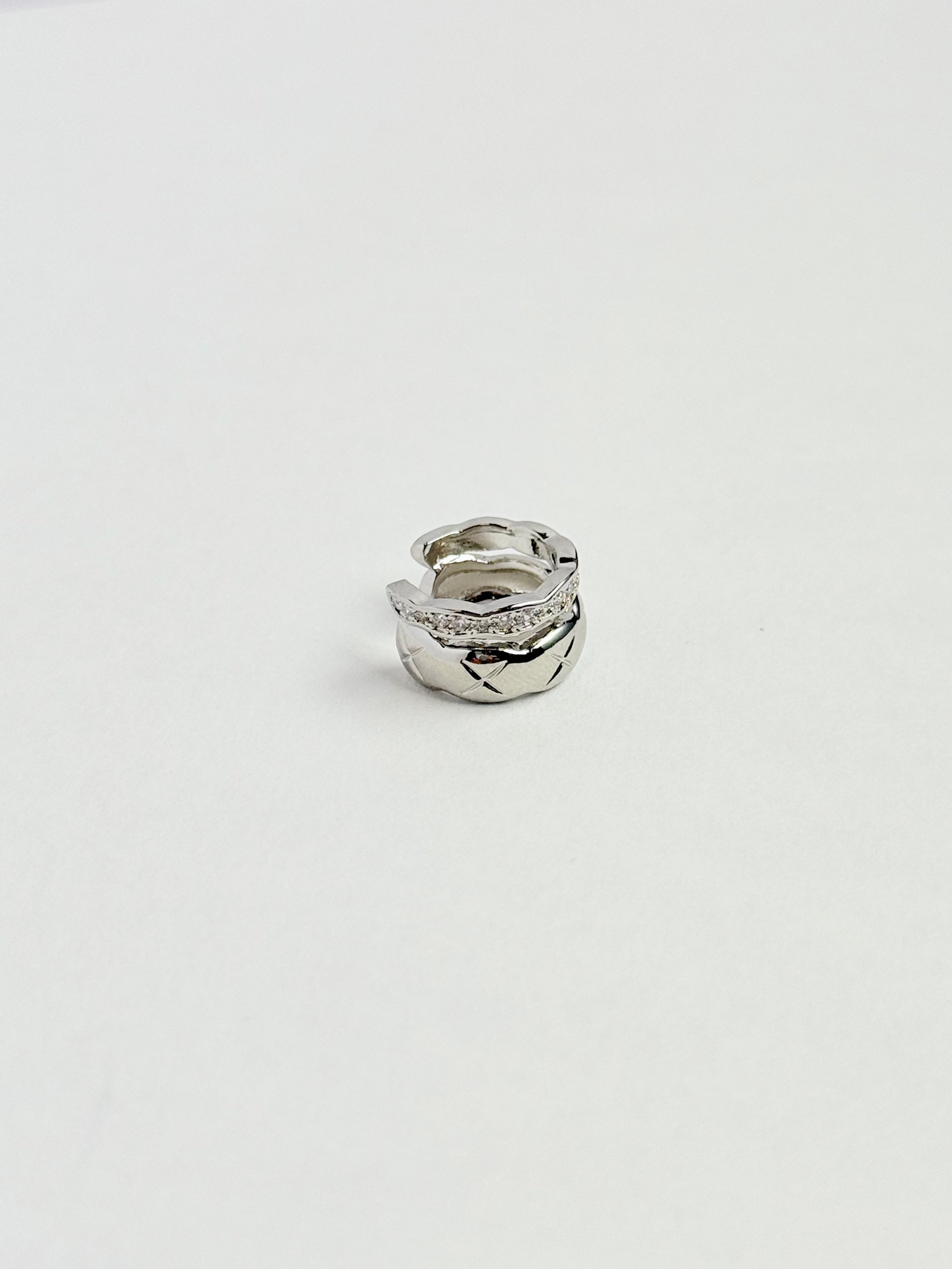 SILVER QUILTED AND PAVÉ DOUBLE EAR CUFF