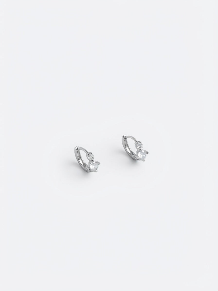 SILVER DUO STARBURST ZIRCON HUGGER HOOPS