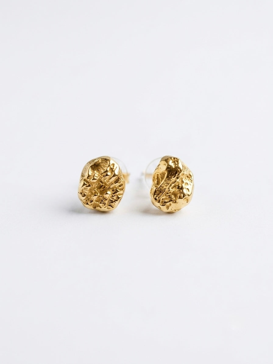 GOLD TEXTURED NUGGET STUD EARRINGS