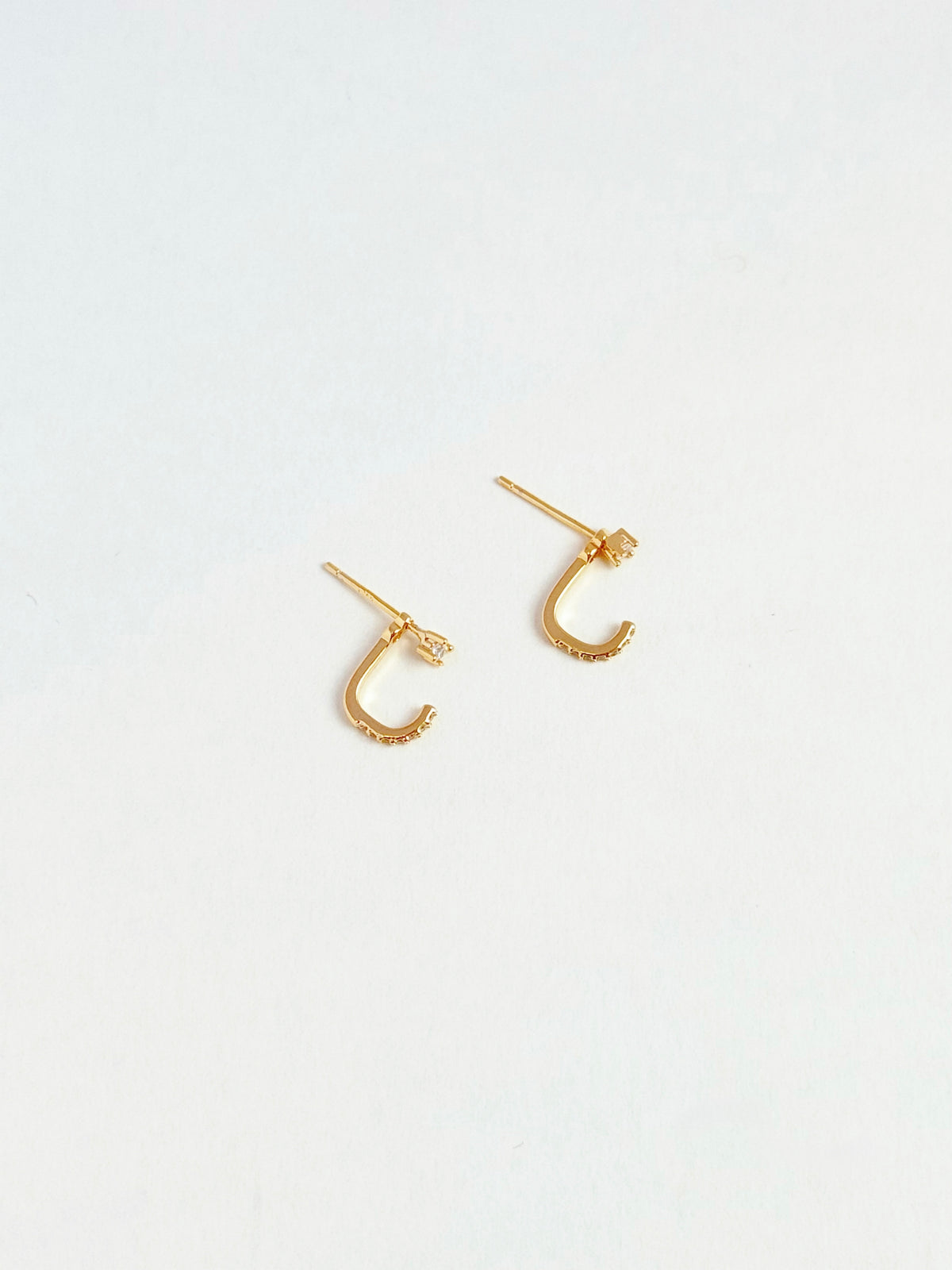 GOLD PAVÉ MICRO J-HOOP STUD EARRINGS