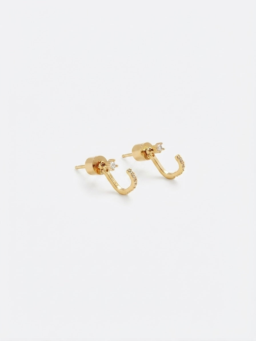GOLD PAVÉ MICRO J-HOOP STUD EARRINGS