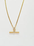 GOLD T-BAR SOLITAIRE PENDANT NECKLACE