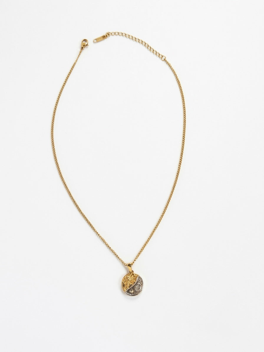 TWO-TONE CELESTIAL MEDALLION NECKLACE