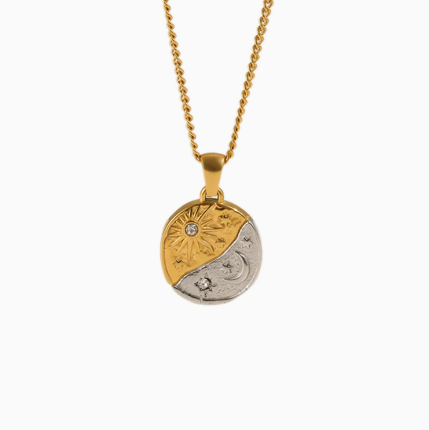 TWO-TONE CELESTIAL MEDALLION NECKLACE