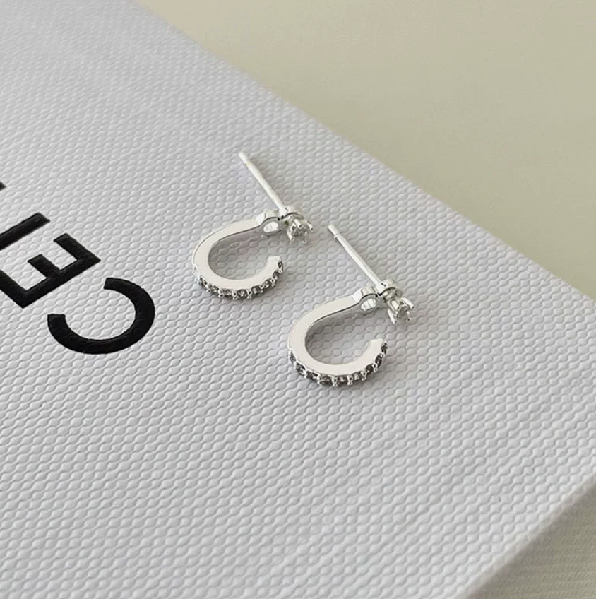 SILVER PAVÉ MICRO J-HOOP STUD EARRINGS