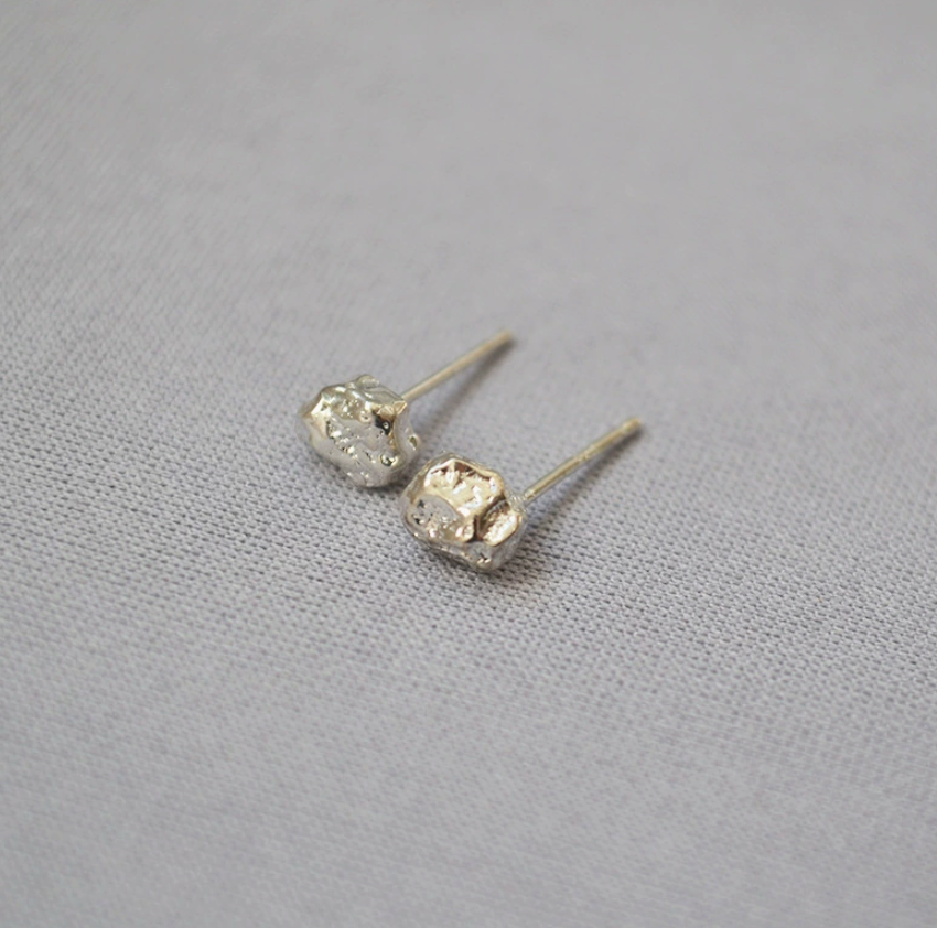 SILVER TEXTURED NUGGET STUD EARRINGS